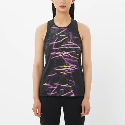 Salomon Shirt Shakeout Core Tank GFX, ärmelloses Running Tanktop für warme Temperaturen mit atmungsaktivem Komfort, deep black - machsport