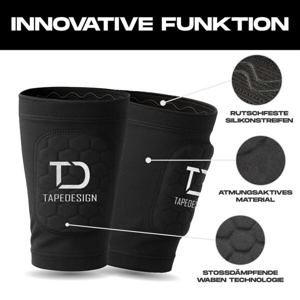 Tapedesign Schienbeinschoner Shinguard Sleeve Kinder, schwarz - machsport