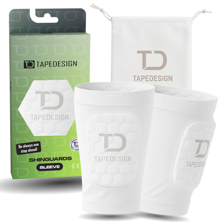 Tapedesign Schienbeinschoner Sleeve für Kinder, weiße Schienbeinschützer, leichter Schutz für Fußball und Sportaktivitäten