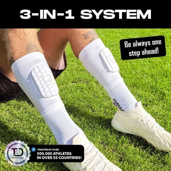 Tapedesign Schienbeinschoner Sleeve für Kinder, weiß, elastischer Schienbeinschutz für Fußball und Sport, bequem und sicher – Bild 