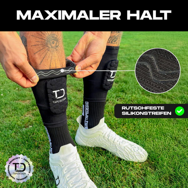 Tapedesign Schienbeinschoner Shinguards Sleeve, schwarz - machsport