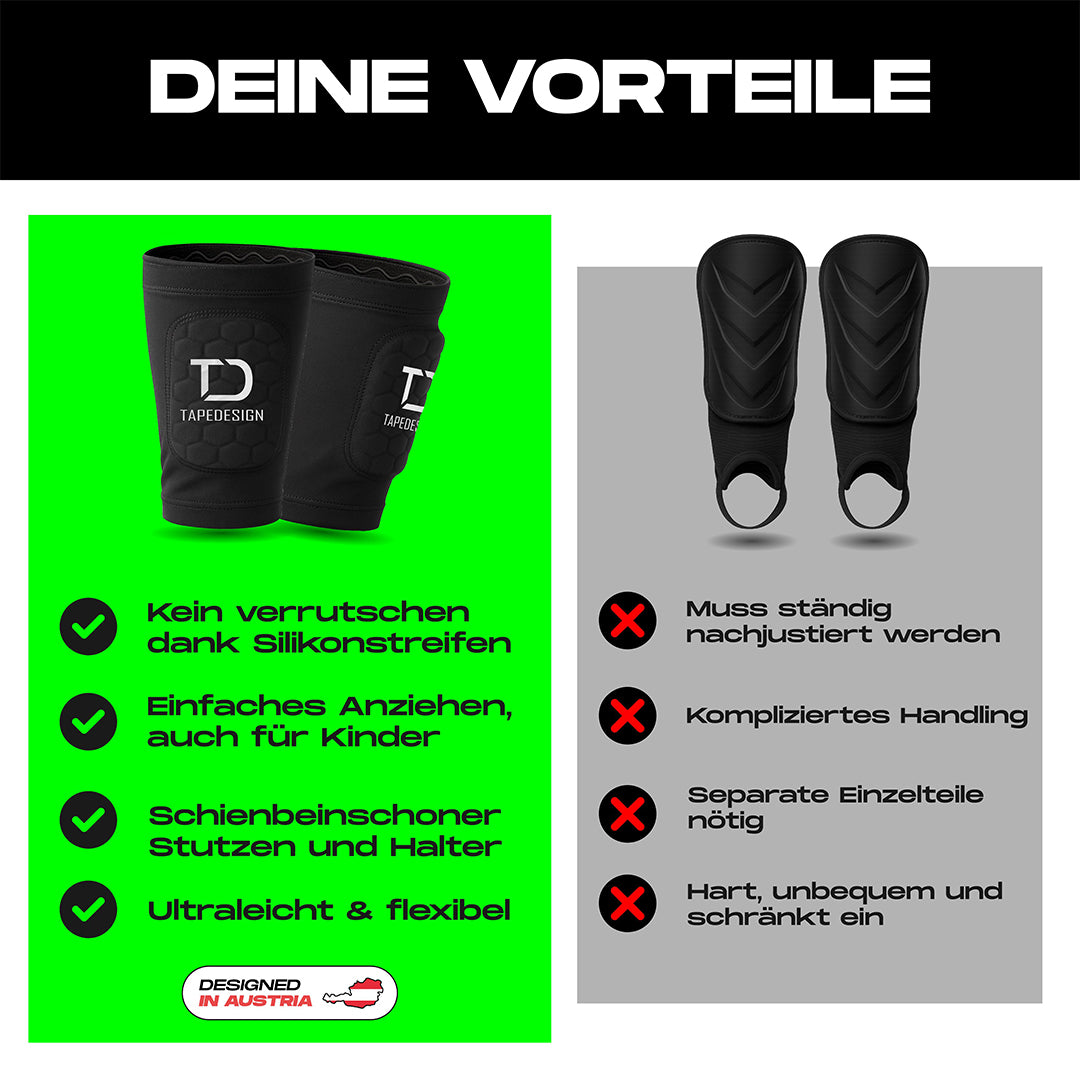 Tapedesign Schienbeinschoner Shinguards Sleeve, schwarz - machsport