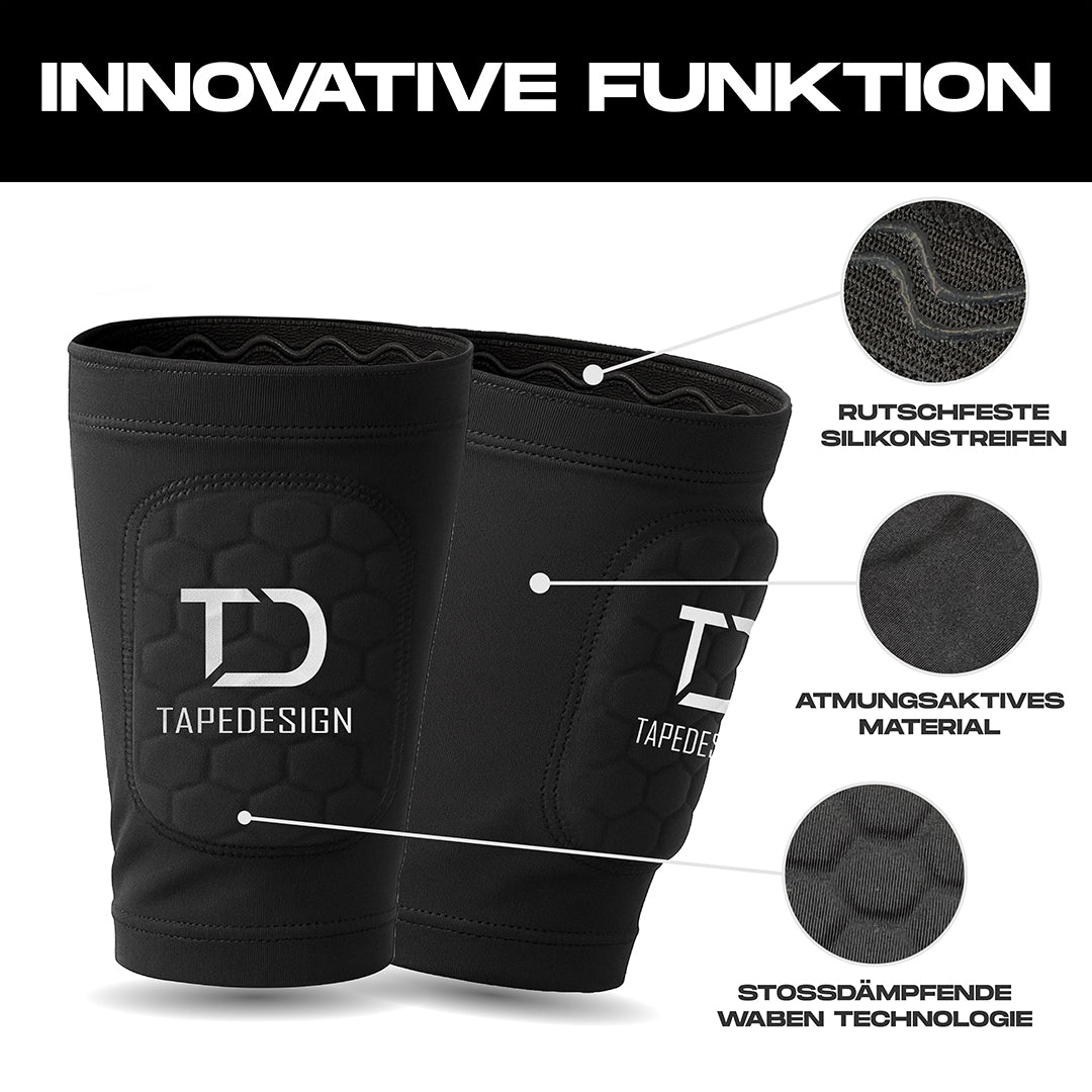 Tapedesign Schienbeinschoner Shinguards Sleeve, schwarz - machsport – Bild 