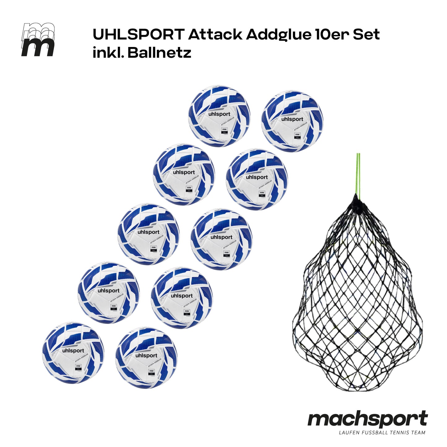 Uhlsport Attack Addglue 10er Set inkl. Ballnetz, Größe 5 - machsport