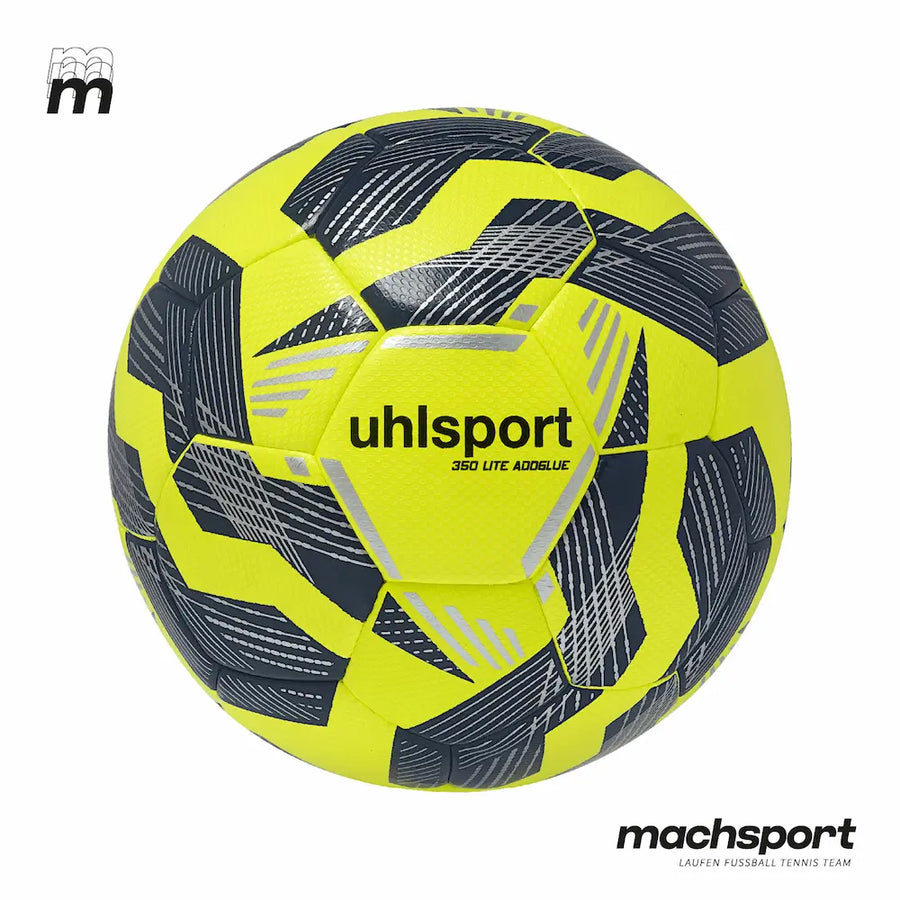 Fußball Uhlsport 350 Lite Addglue, Größe 5, mit blauer Oberfläche und weißen Markenlogos, perfekt für Fußballtraining und Spiele