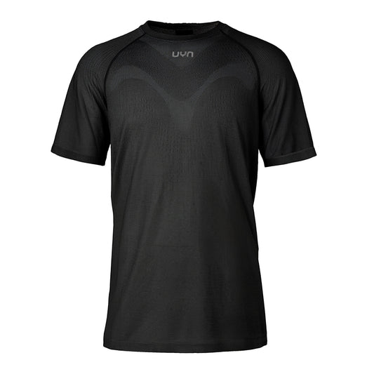 UYN Herrenlaufshirt kurzärmelig Kymra, ultraleichtes Laufshirt für dynamische Einheiten und längere Läufe, schwarz – schwarz / S